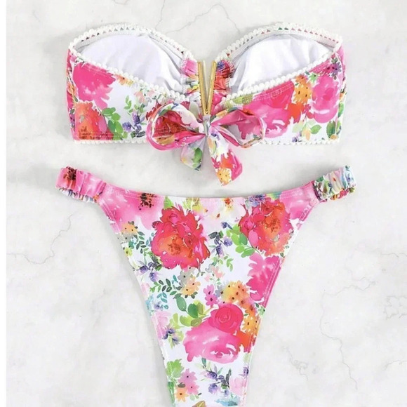 2 piece Floral Print Bandeau Bikini Swimsuit multicoor - Picture 7 of 8